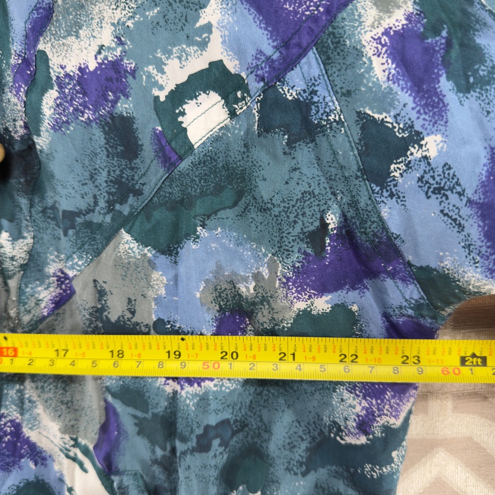 Trovare Vintage 100% Silk Abstract Watercolor Bomber Jacket Blue Purple Womens M - Picture 6 of 8
